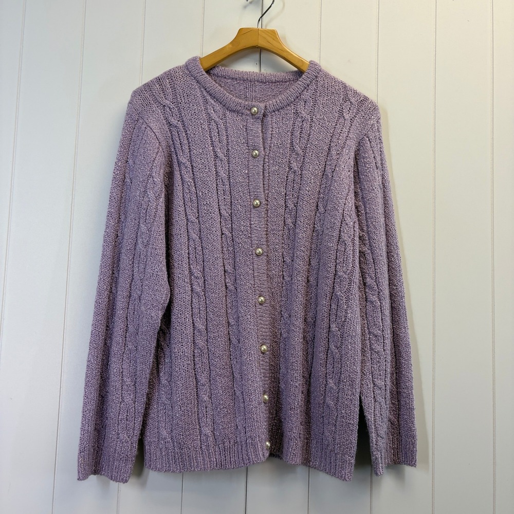 Vintage Studio Works Preppy Cable Knit Cardigan Sweater Women Size XL Grannycore
